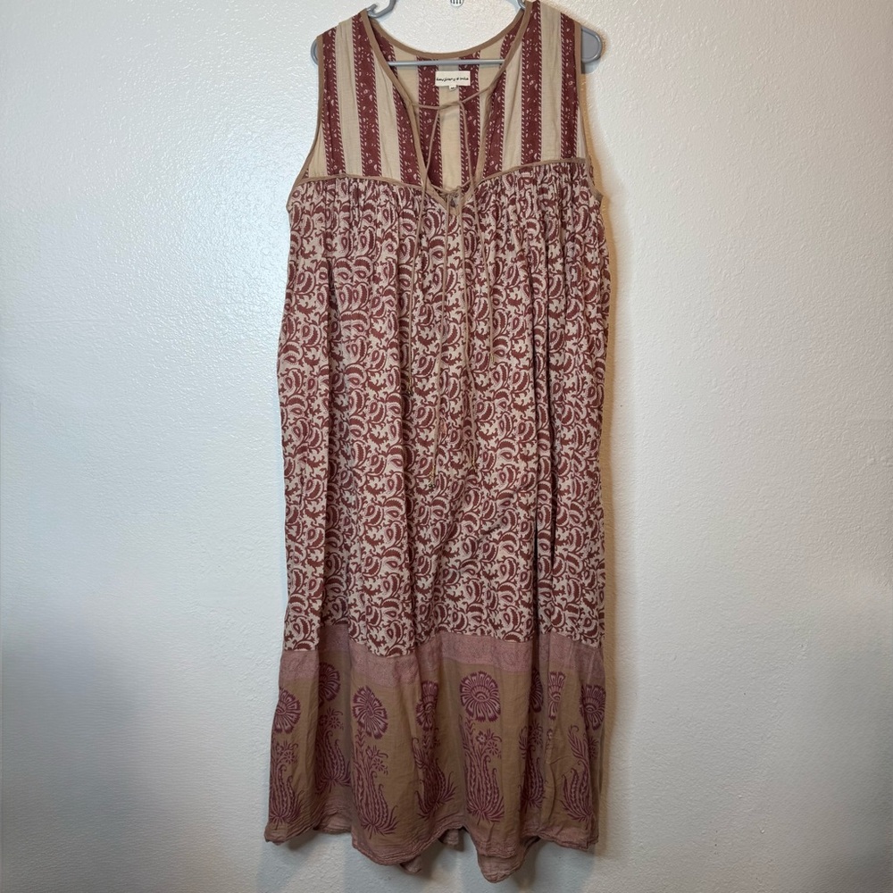 Daughters of India Aahna Dress in Walnut Floral Patterned Long Dress Size Medium
